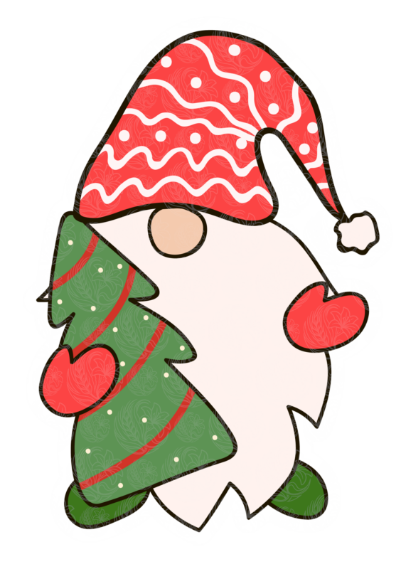 Christmas Gnome with Red Hat and Christmas Tree - GBH22553